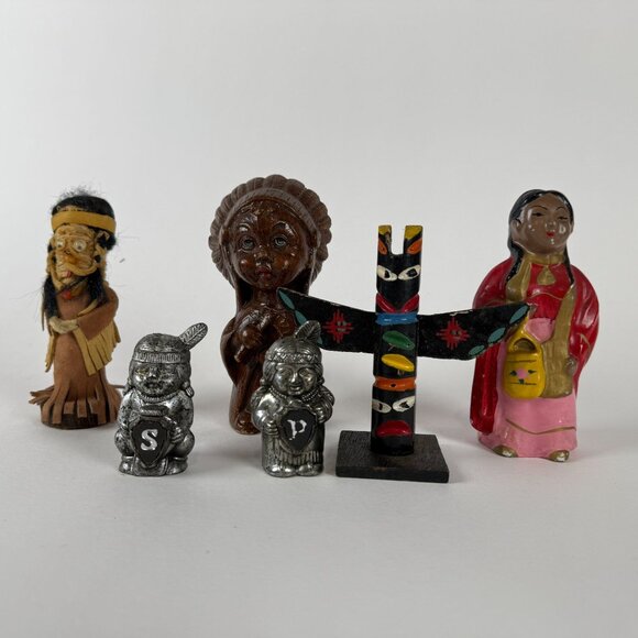 Lot of 7 Vintage Native American Cultural Figurines 7 totem pole - Picture 1 of 6